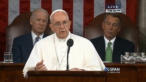 Screenshot of Pope Francis addressing Congress on Sept. 24, 2015 from C Span.